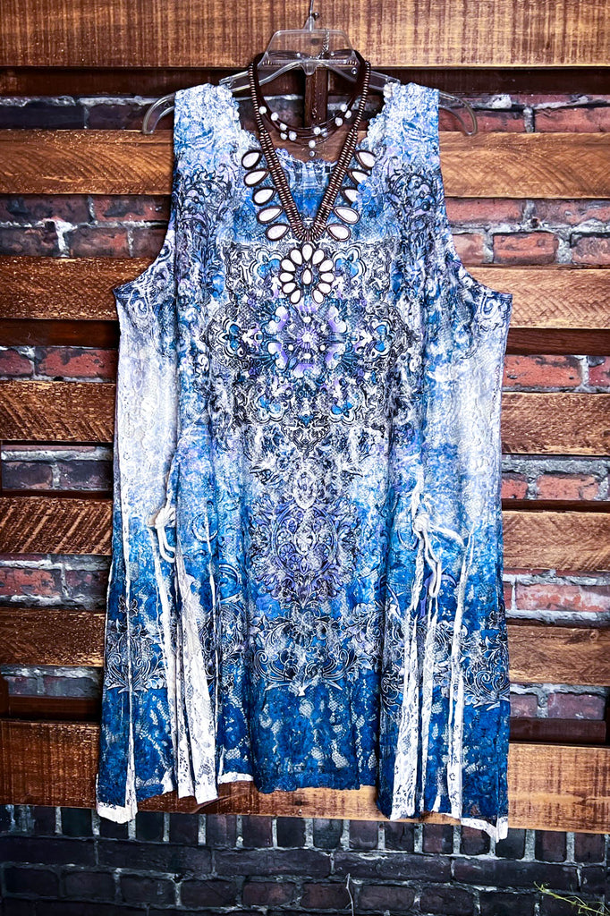 You are so Beautiful Blue & Multicolor Tones Lace Tunic