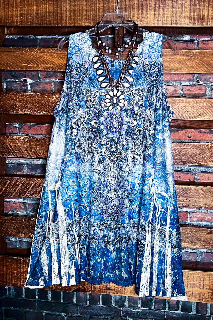 You are so Beautiful Blue & Multicolor Tones Lace Tunic
