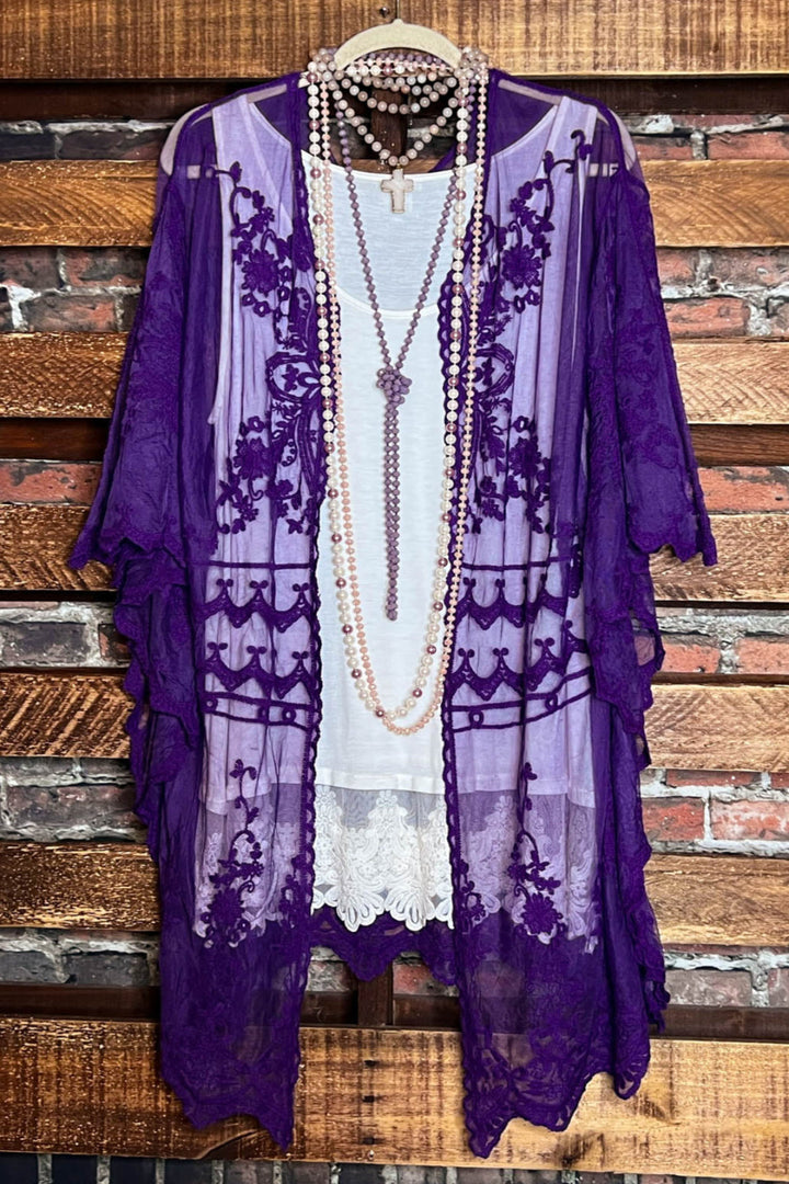 VINTAGE ANGEL PURPLE EMBROIDERED LACE KIMONO