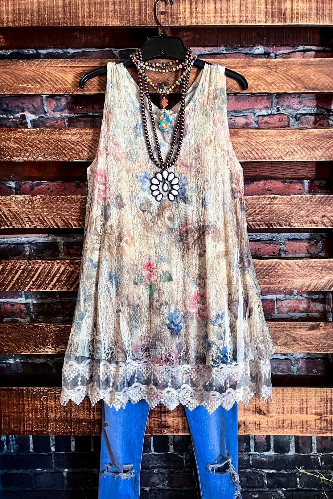 LOVELY ENCHANTMENT LACE LAYERING DRESS IN FLORAL MULTI-COLOR