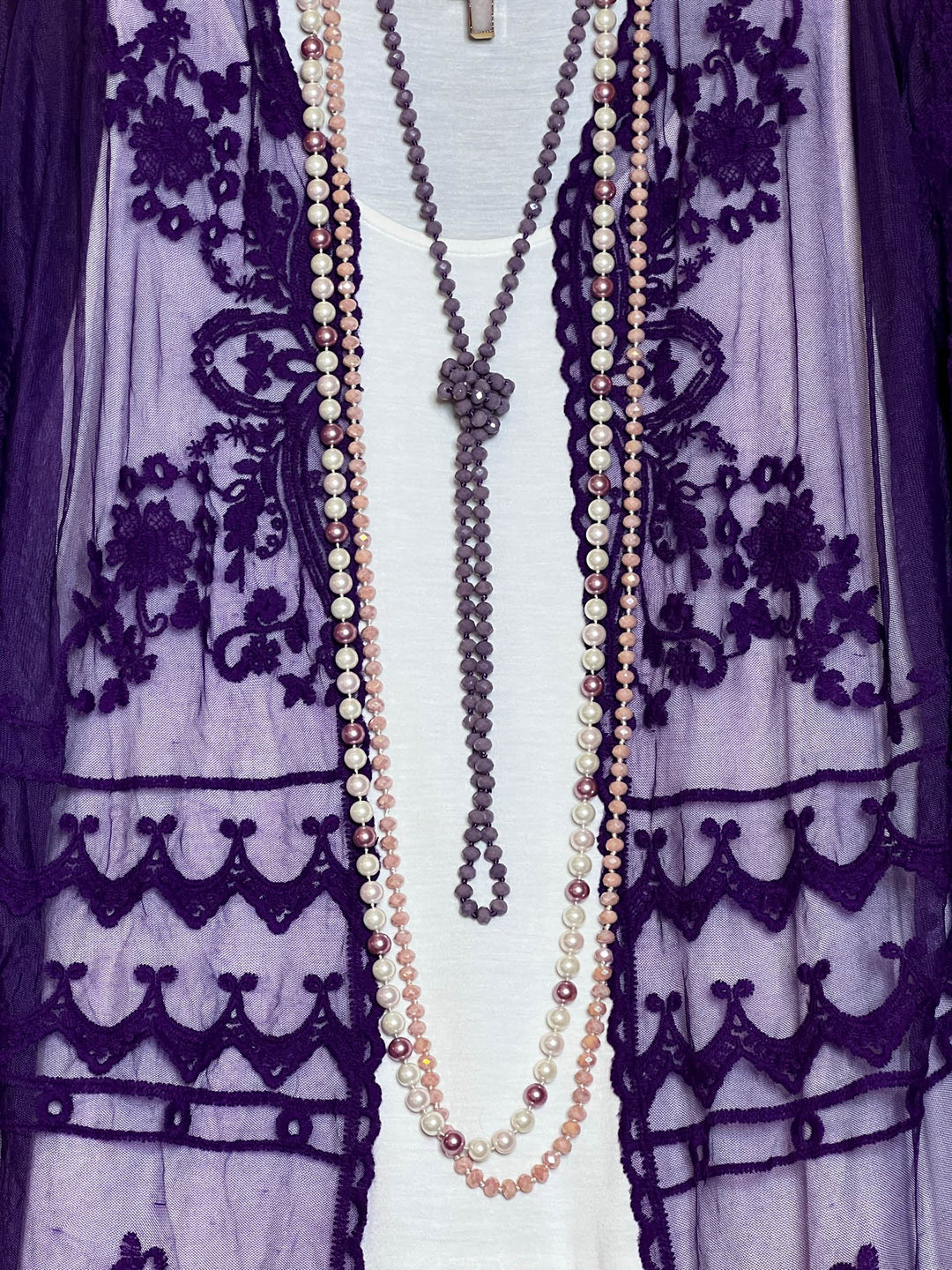 VINTAGE ANGEL PURPLE EMBROIDERED LACE KIMONO