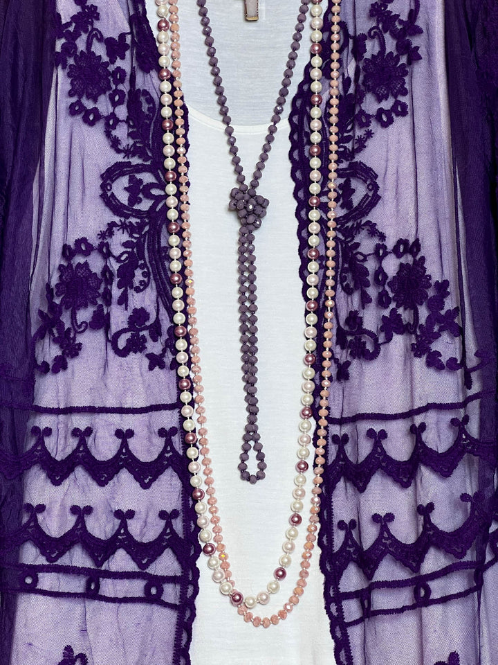 VINTAGE ANGEL PURPLE EMBROIDERED LACE KIMONO