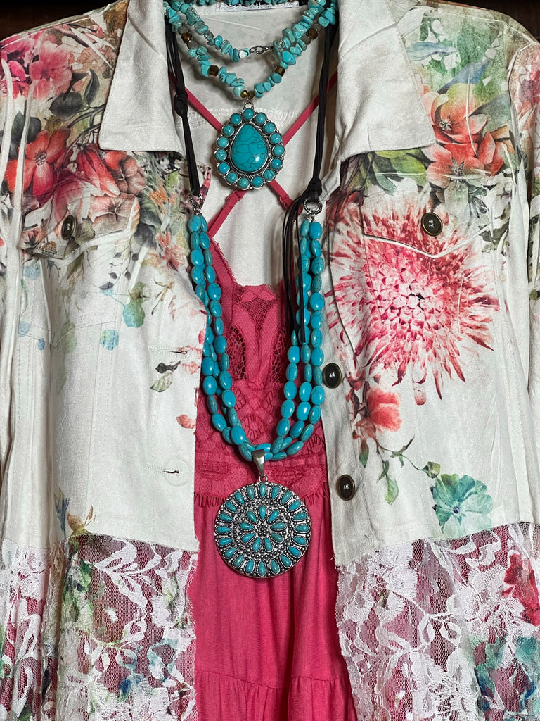 FAB SUEDE & LACE FLORAL PRINT JACKET