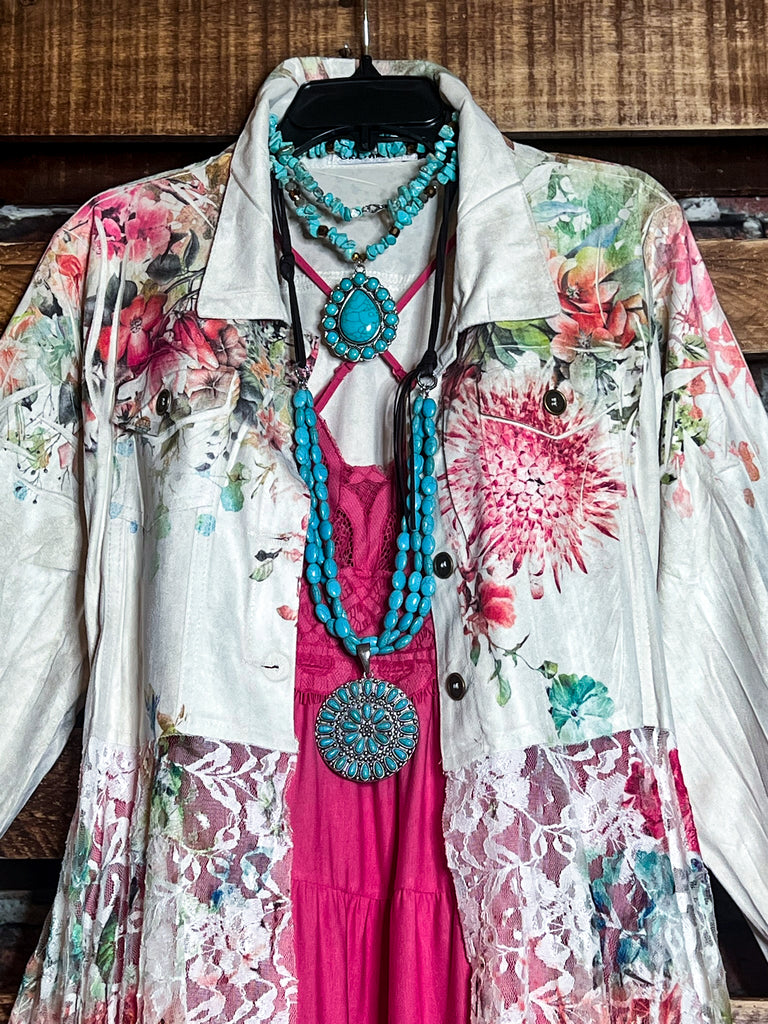 FAB SUEDE & LACE FLORAL PRINT JACKET