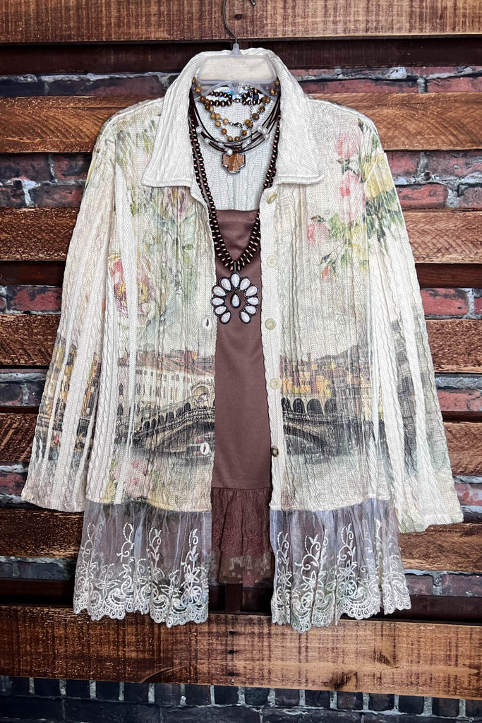 ITALY GARDEN LACE JACKET IN BEIGE & MULTICOLOR