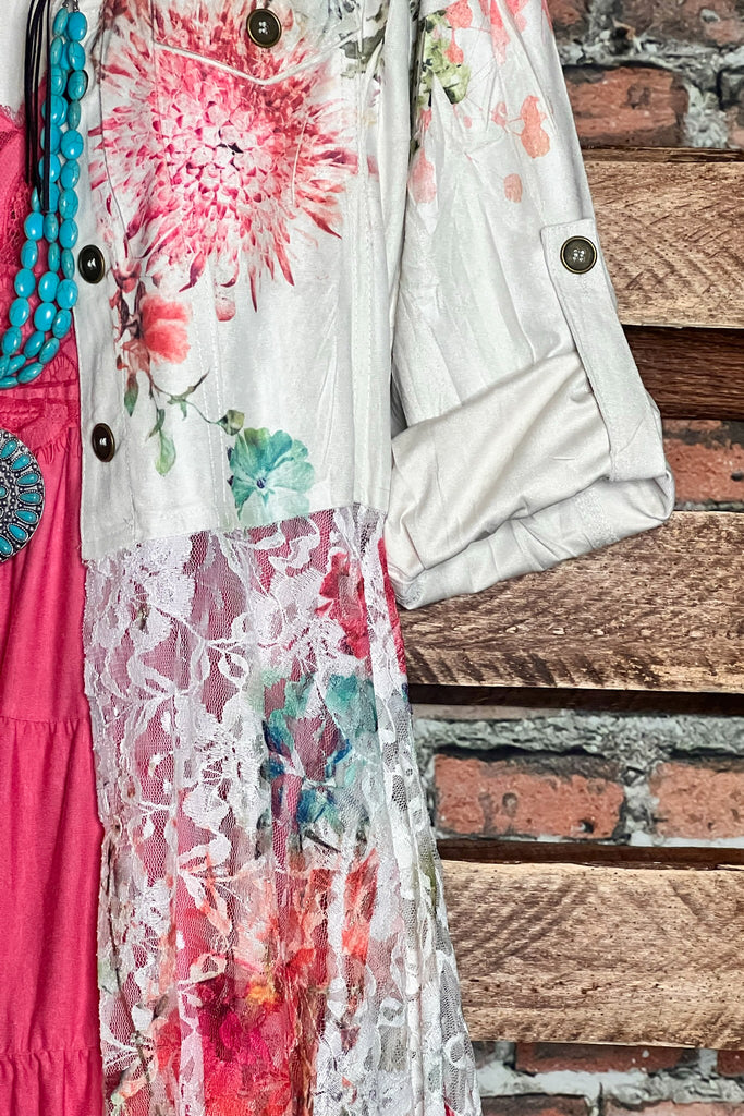 FAB SUEDE & LACE FLORAL PRINT JACKET
