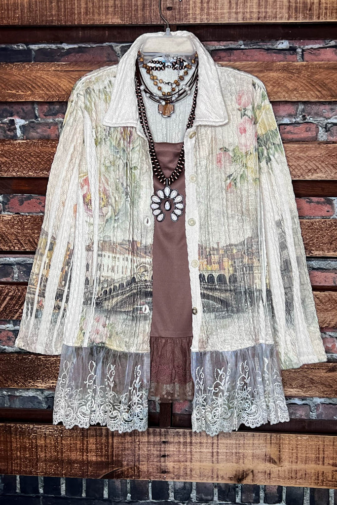 ITALY GARDEN LACE JACKET IN BEIGE & MULTICOLOR