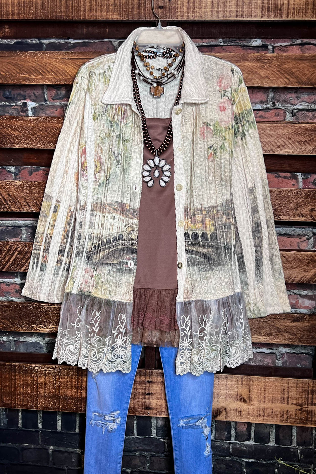 SWEETEST ROMANTIC FAB LACE JACKET IN BEIGE & MULTICOLOR