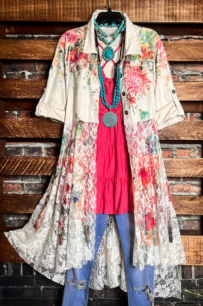 FAB SUEDE & LACE FLORAL PRINT JACKET