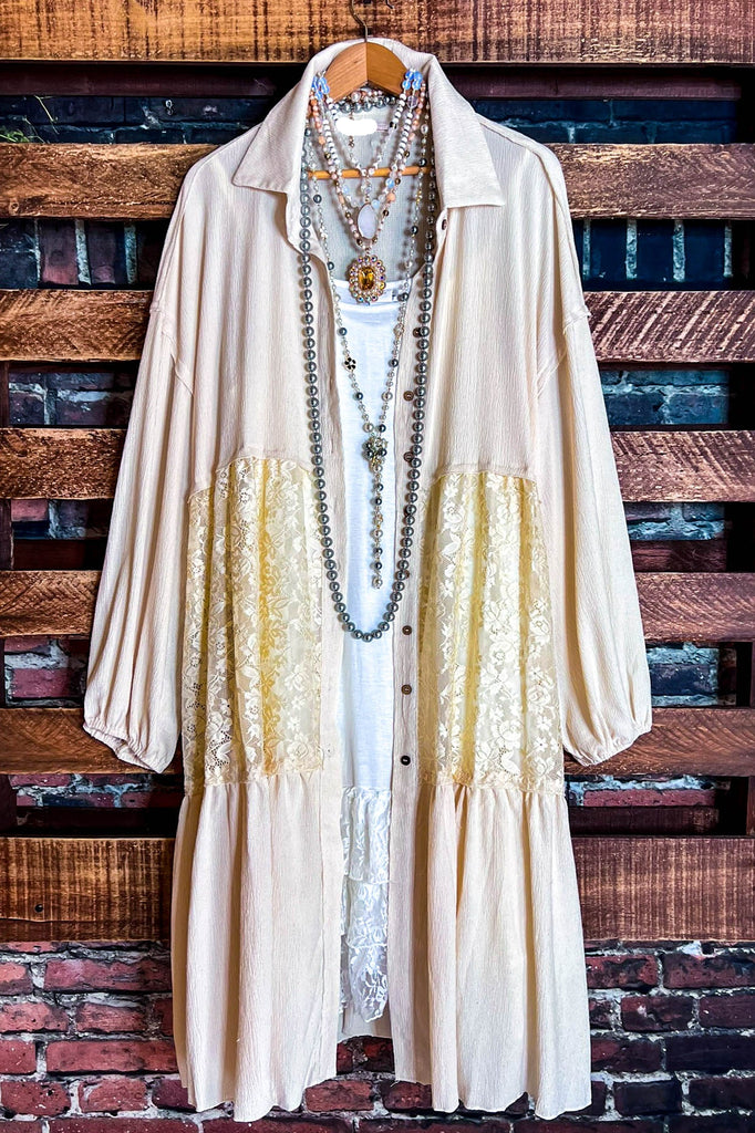 Enchanting Moments Beige Lace Dress Shirt Jacket