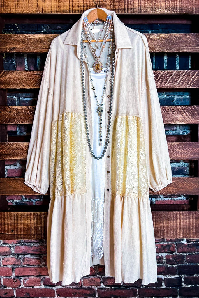 Enchanting Moments Beige Lace Dress Shirt Jacket