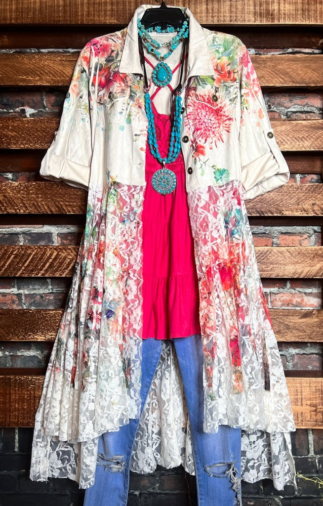 FAB SUEDE & LACE FLORAL PRINT JACKET