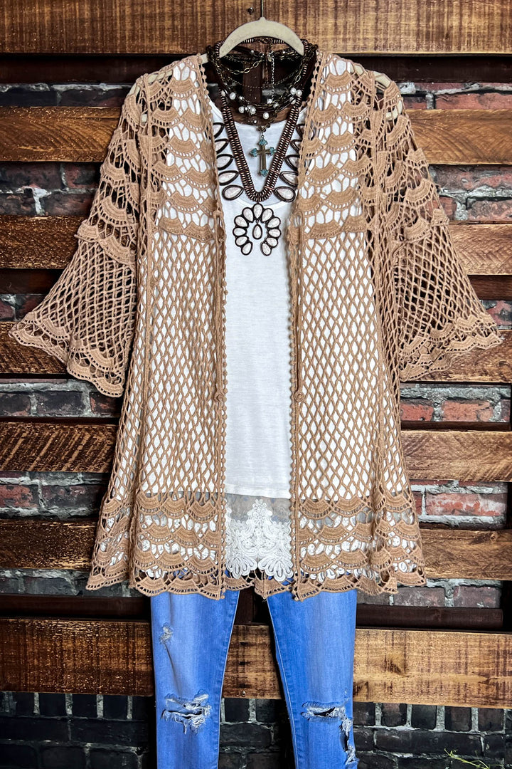 LOVELY DAYS CROCHET CARDIGAN IN MOCHA