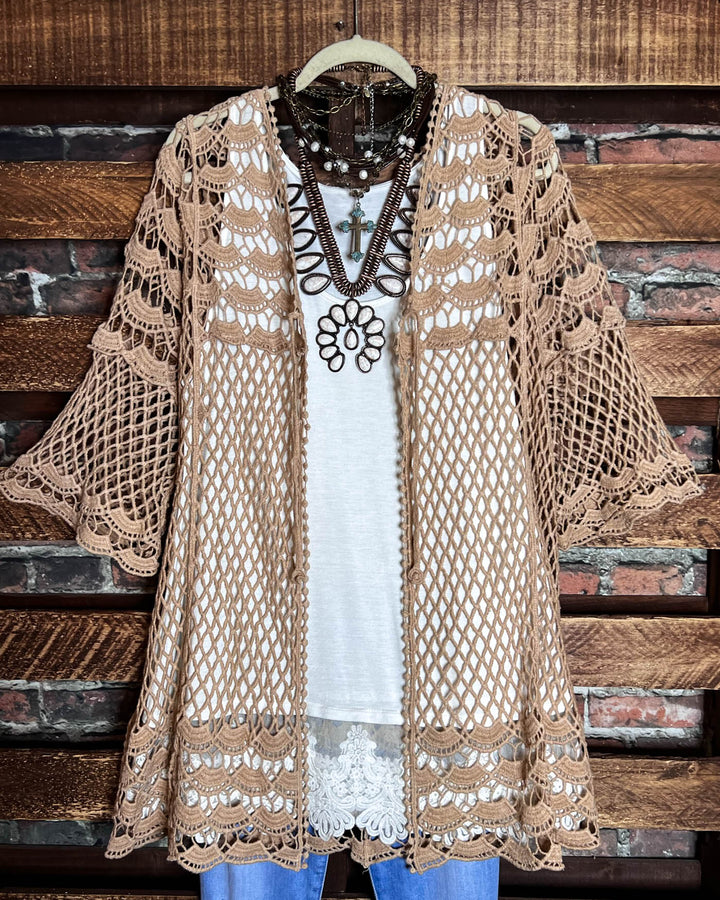 LOVELY DAYS CROCHET CARDIGAN IN MOCHA