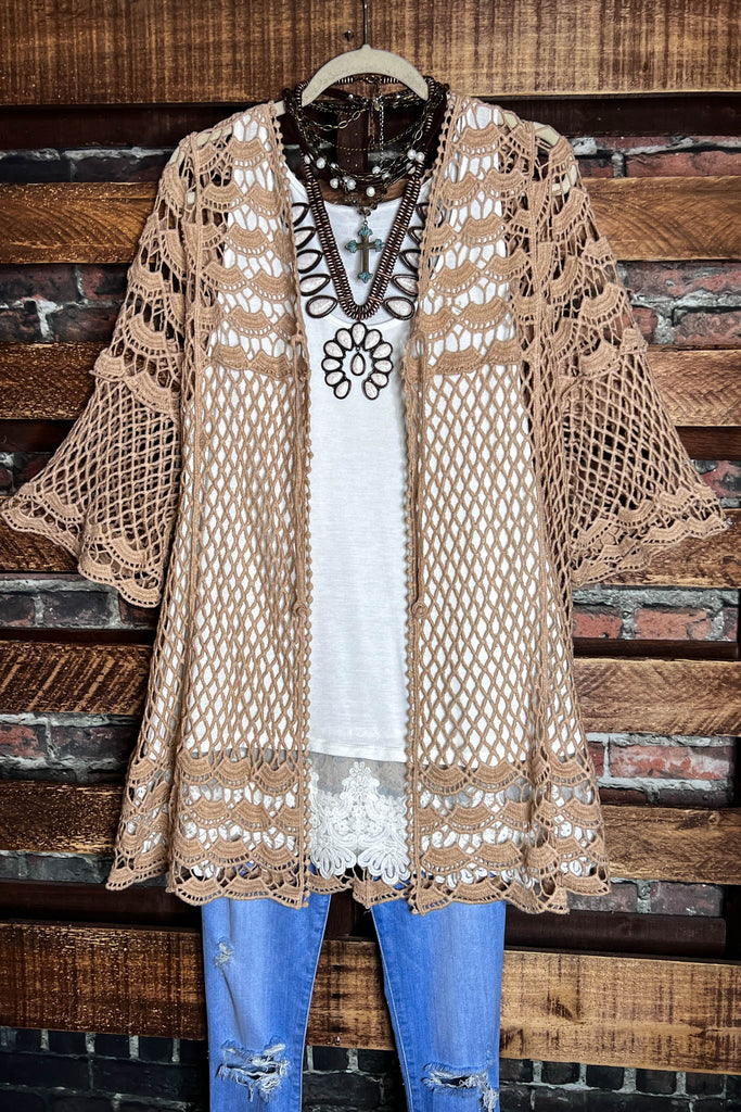 LOVELY DAYS CROCHET CARDIGAN IN MOCHA