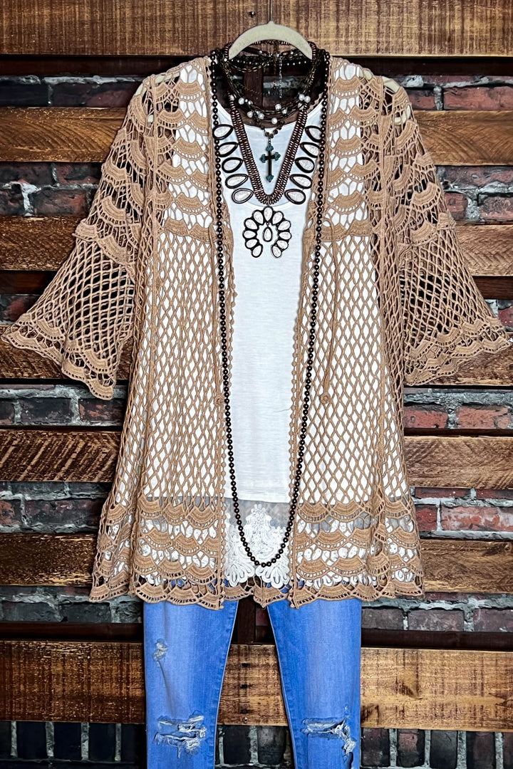 LOVELY DAYS CROCHET CARDIGAN IN MOCHA