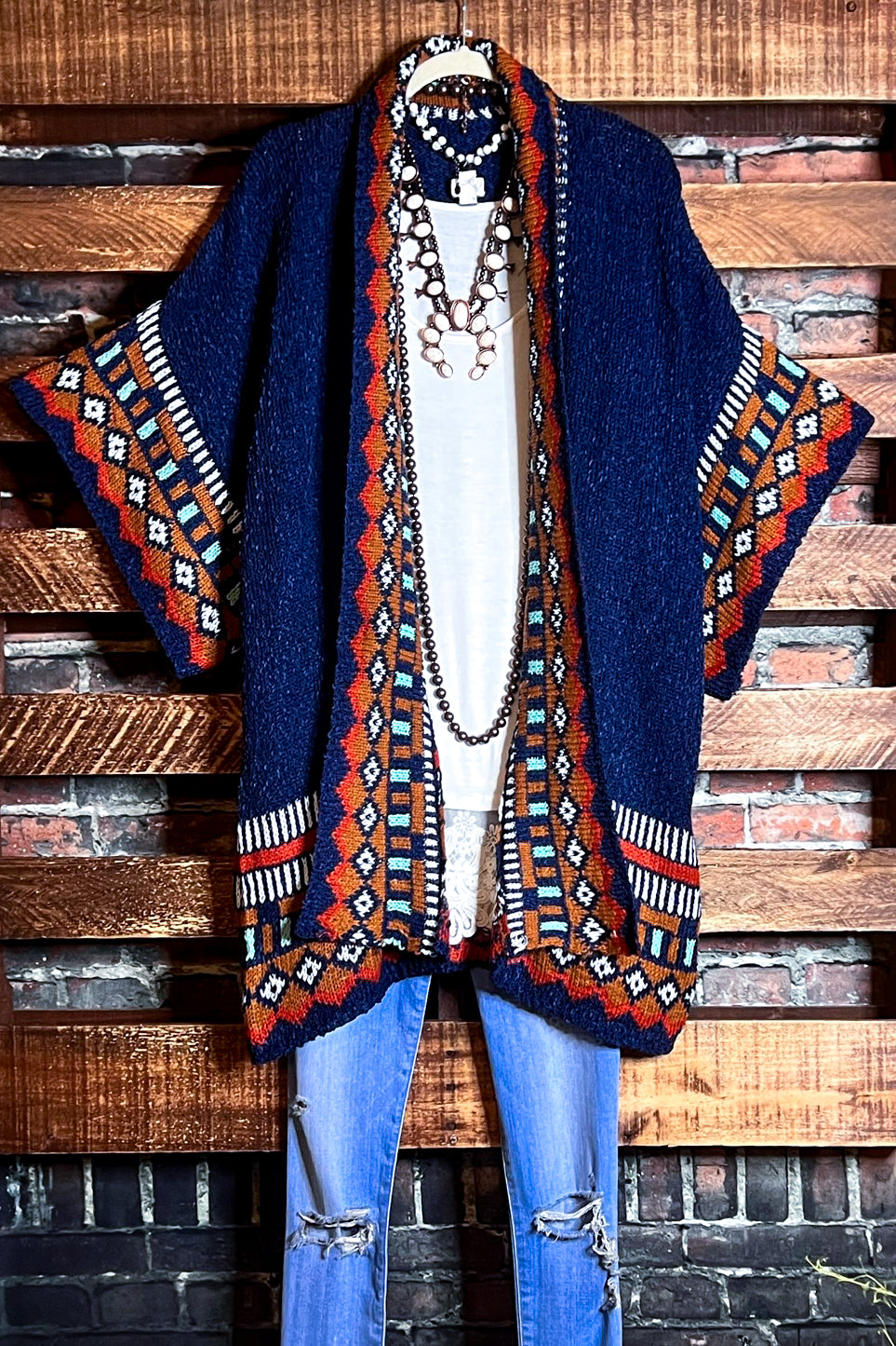 CANYON SOUL NAVY & MULTI-COLOR CARDIGAN SWEATER KIMONO