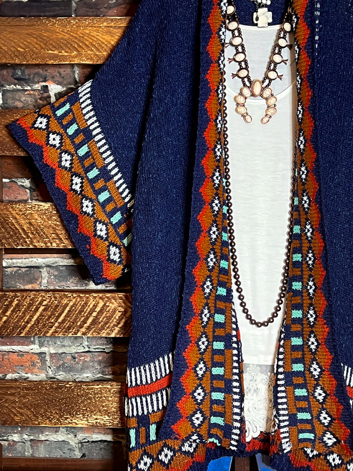 CANYON SOUL NAVY & MULTI-COLOR CARDIGAN SWEATER KIMONO