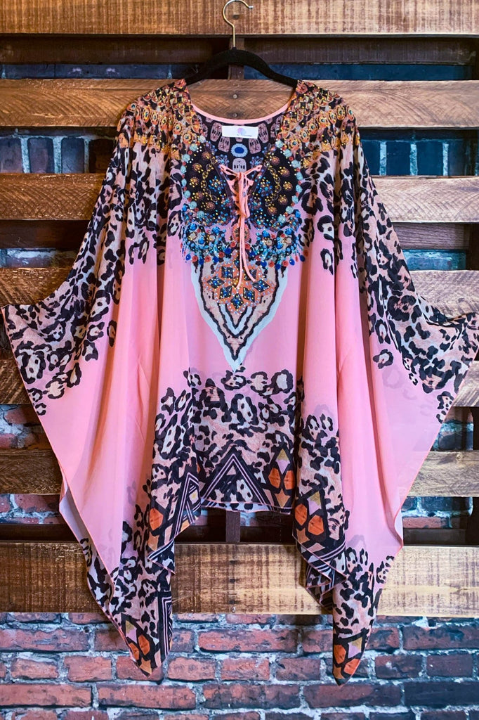AS CHARMING AS EVER ANIMAL PRINT & CRYSTAL STYLISH TUNIC IN PINK PEACH & MULTI