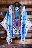 AS CHARMING IS EVER ANIMAL PRINT & CRYSTAL STYLISH TUNIC IN TURQUOISE