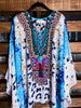 AS CHARMING AS EVER ANIMAL PRINT & CRYSTAL STYLISH TUNIC IN TURQUOISE