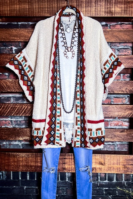 CANYON SOUL IVORY & MULTI-COLOR CARDIGAN SWEATER KIMONO