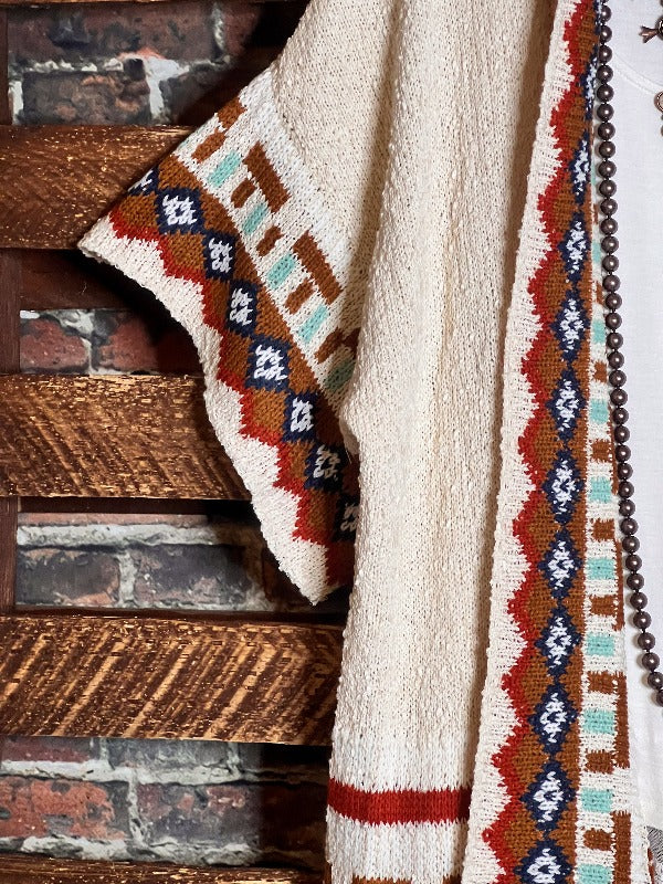 CANYON SOUL IVORY & MULTI-COLOR CARDIGAN SWEATER KIMONO