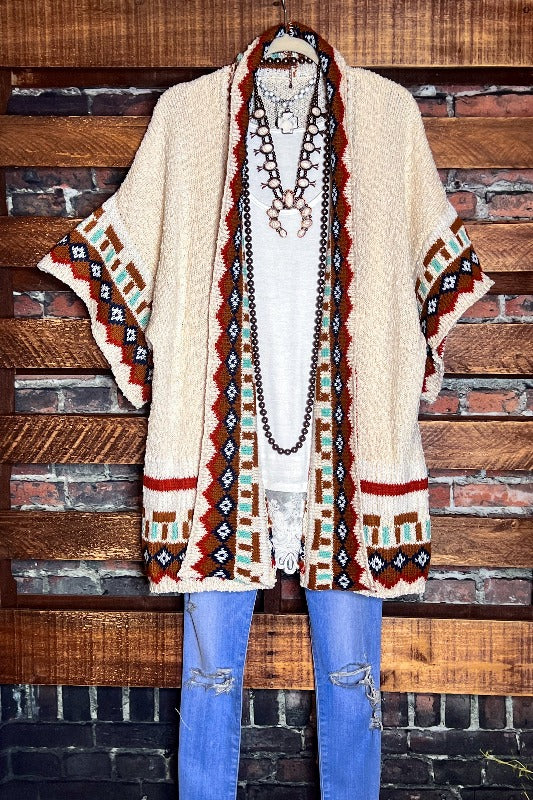 CANYON SOUL IVORY & MULTI-COLOR CARDIGAN SWEATER KIMONO