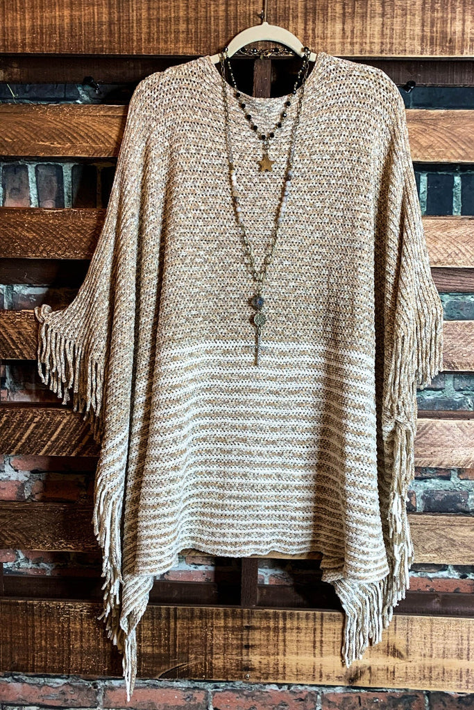 EVERYTHING YOU NEED BOUCLE RUANA TUNIC PONCHO IN BEIGE & MOCHA