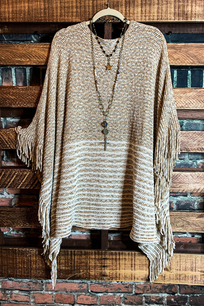 EVERYTHING YOU NEED BOUCLE RUANA TUNIC PONCHO IN BEIGE & MOCHA