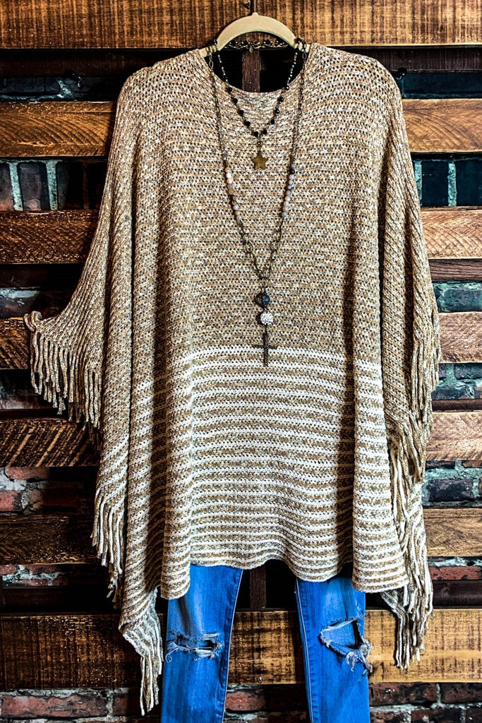 EVERYTHING YOU NEED BOUCLE RUANA TUNIC PONCHO IN BEIGE & MOCHA