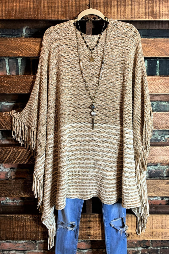 EVERYTHING YOU NEED BOUCLE RUANA TUNIC PONCHO IN BEIGE & MOCHA