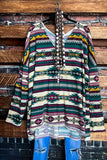Western Aztec Pullover Tunic in Green Jade & Multi-Color