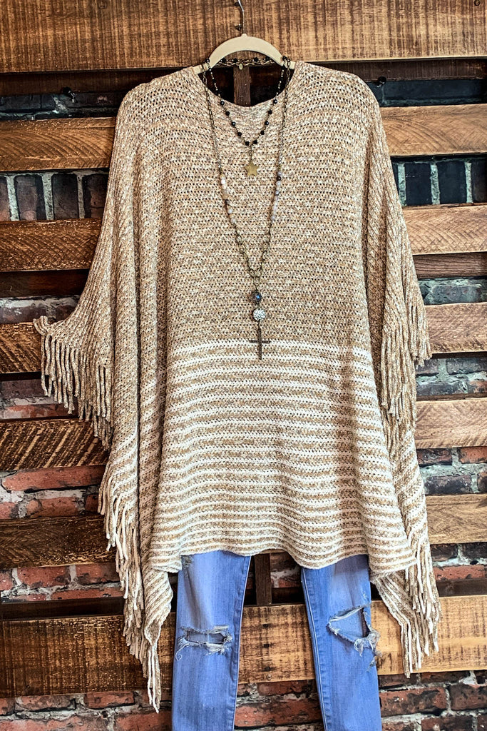 EVERYTHING YOU NEED BOUCLE RUANA TUNIC PONCHO IN BEIGE & MOCHA