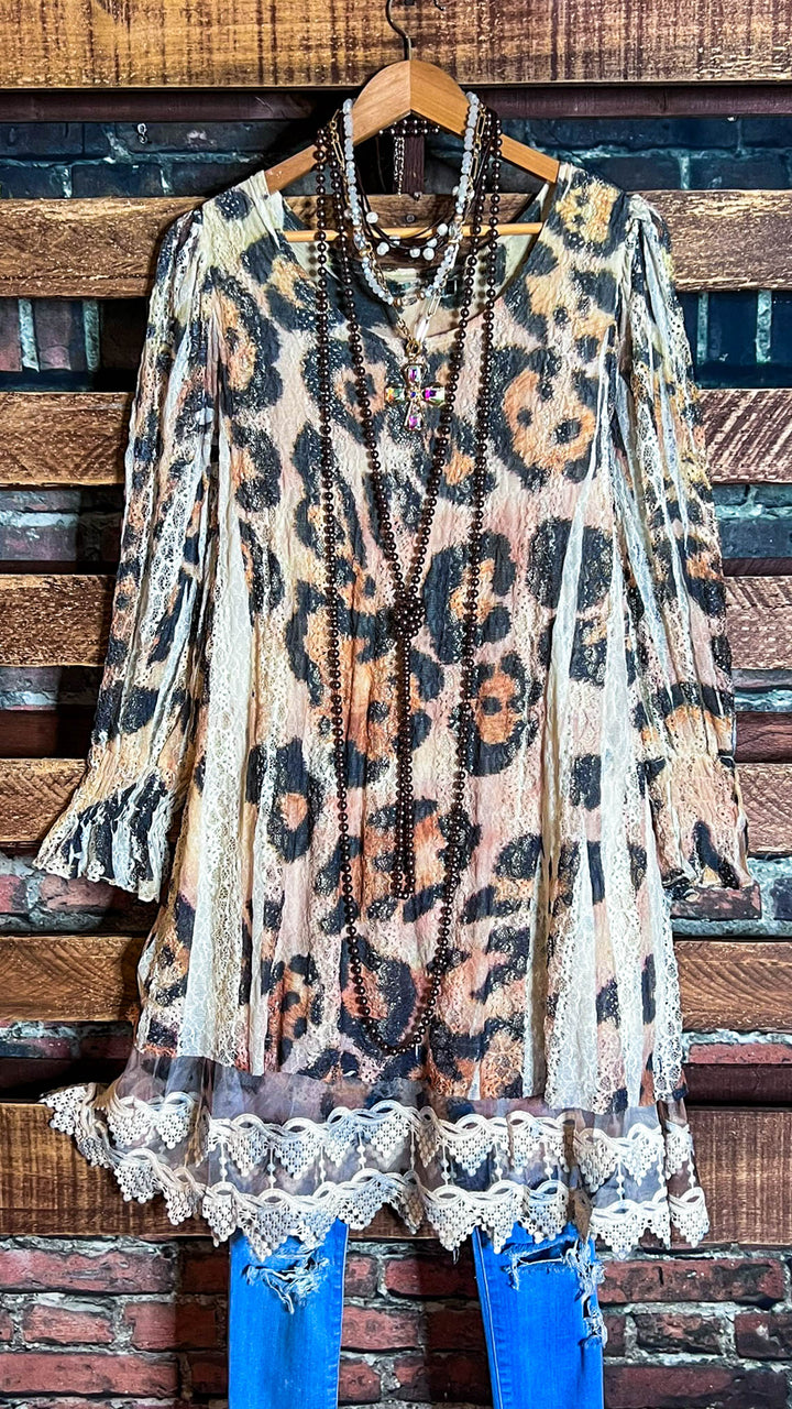 UNFORGETTABLE CHARM FAB. LEOPARD LACE  DRESS TUNIC