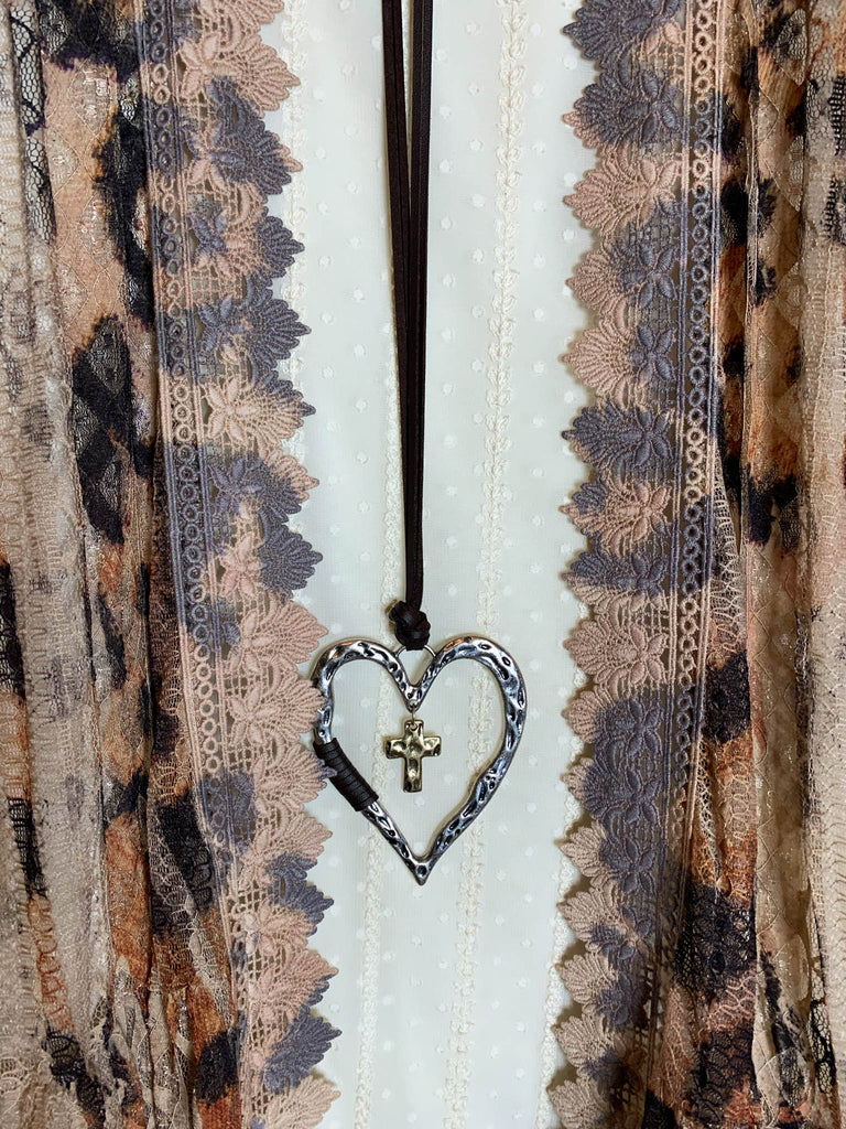 BEYOND BEAUTY LACE KIMONO IN TAUPE & LEOPARD PRINT
