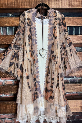 MATTERS OF THE HEART LACE CARDIGAN KIMONO IN MUSTARD