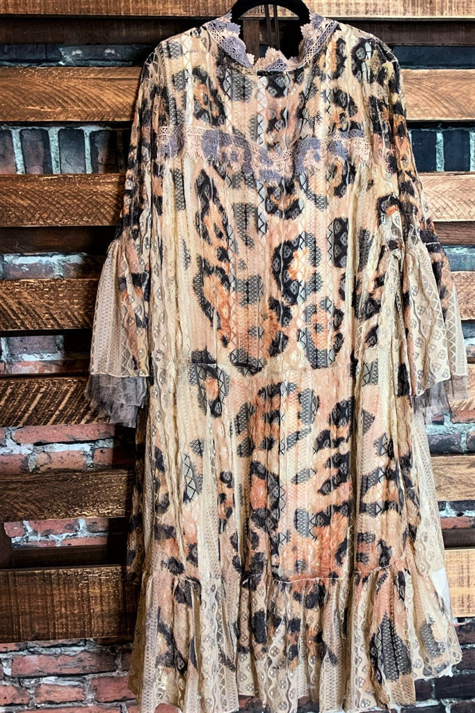 BEYOND BEAUTY LACE KIMONO IN TAUPE & LEOPARD PRINT
