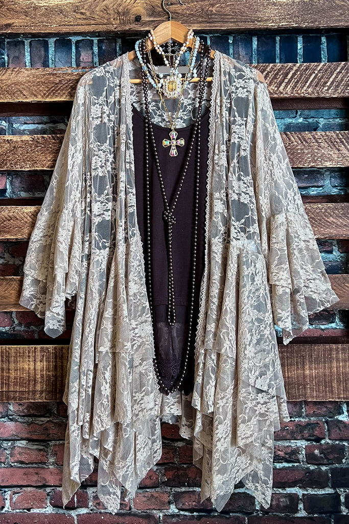 Something Magical Taupe Lace Cardigan