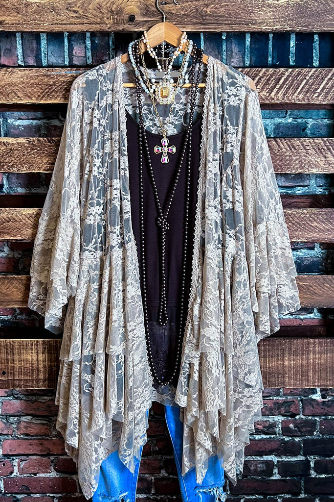 Something Magical Taupe Lace Cardigan