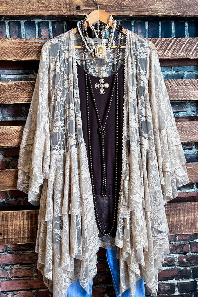 Something Magical Taupe Lace Cardigan