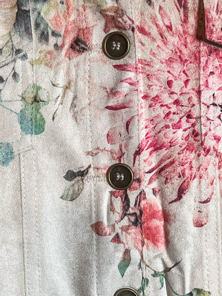 LES ROSES SONT ÉTERNELLES FLORAL PRINT SUEDE & LACE JACKET