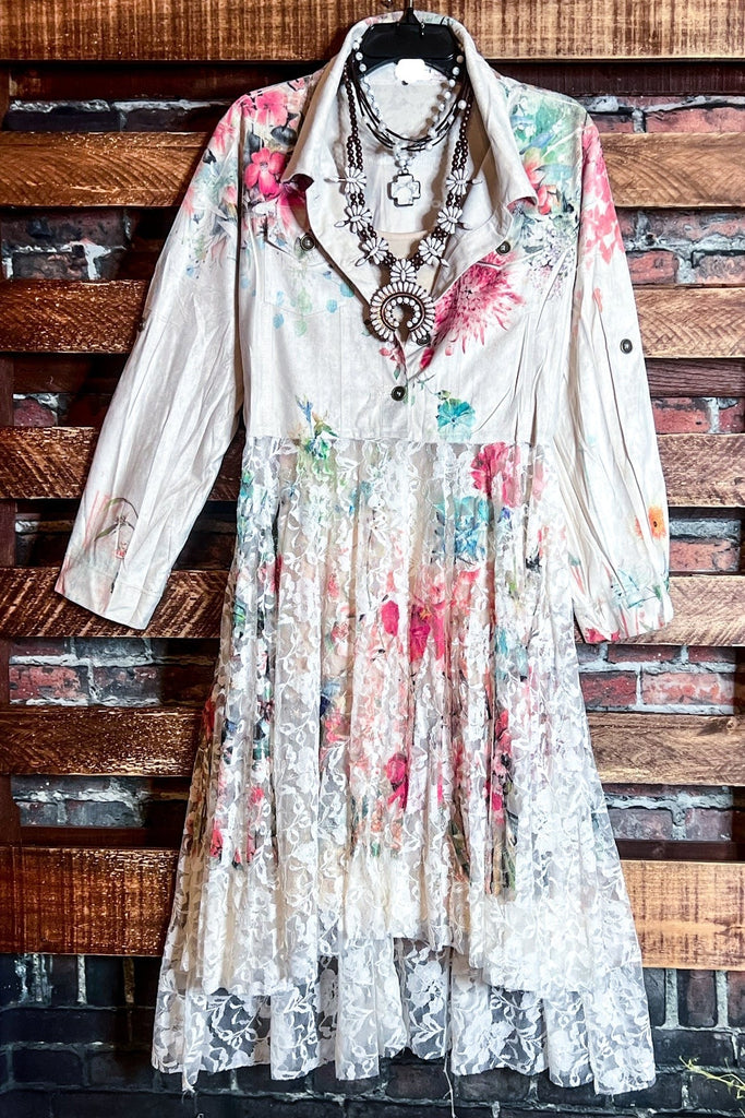 LES ROSES SONT ÉTERNELLES FLORAL PRINT SUEDE & LACE JACKET