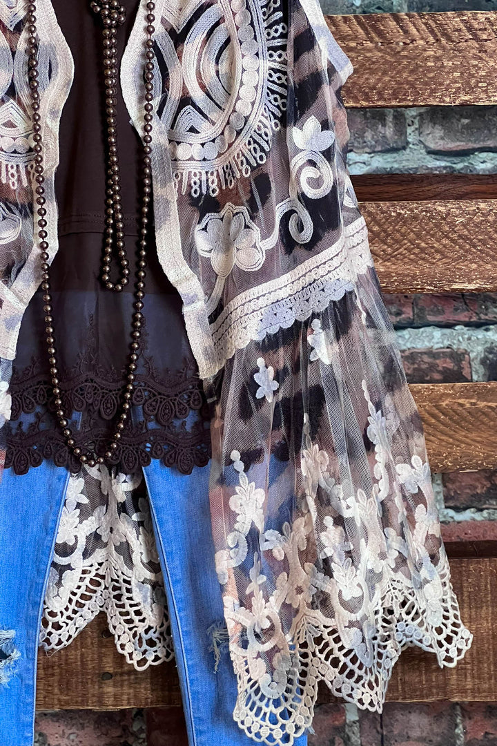 FAB LACE LEOPARD PRINT VEST IN BEIGE & BROWN