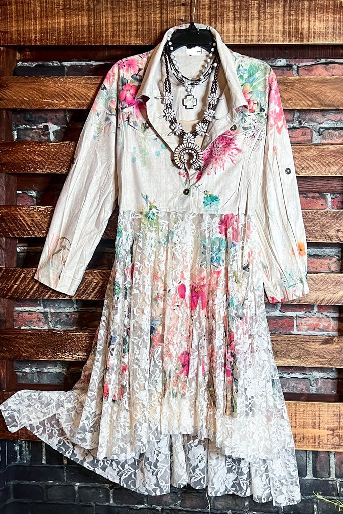 LES ROSES SONT ÉTERNELLES FLORAL PRINT SUEDE & LACE JACKET
