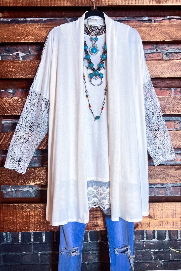 PLUS SIZE LACE CARDIGAN IN OFF WHITE--------SALE