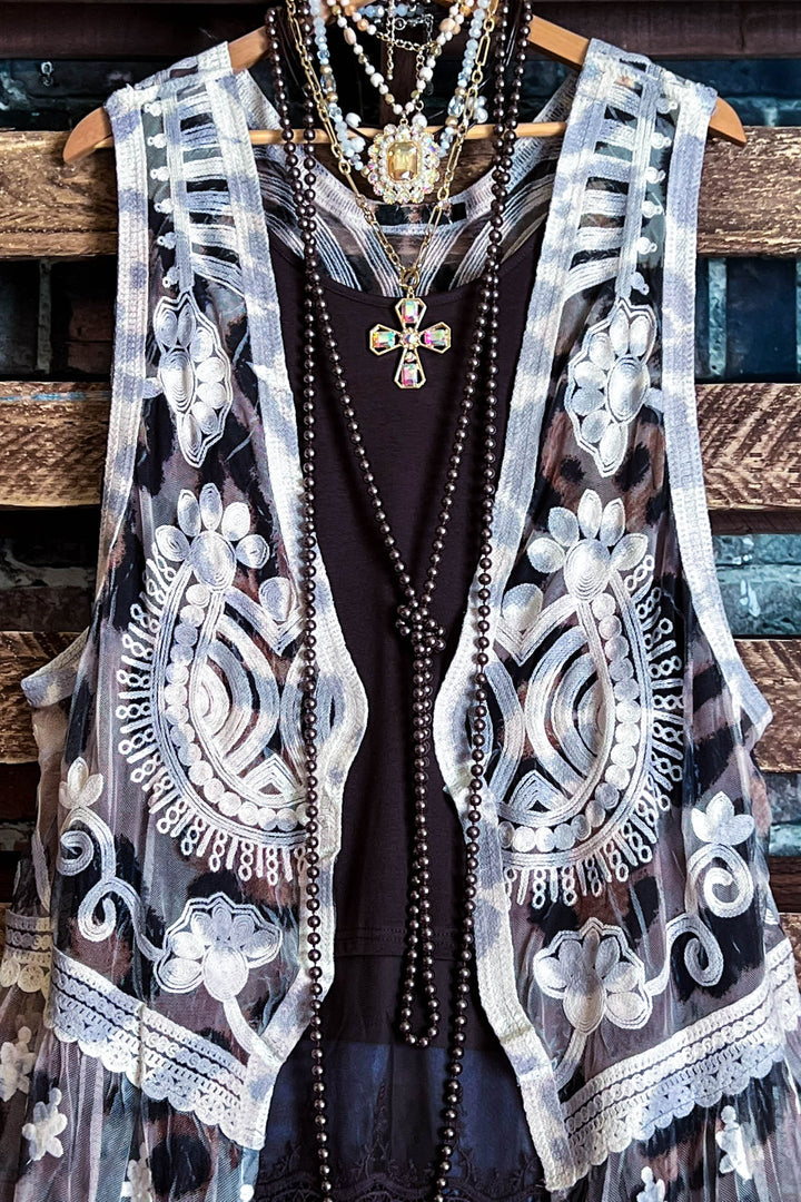 FAB LACE LEOPARD PRINT VEST IN BEIGE & BROWN