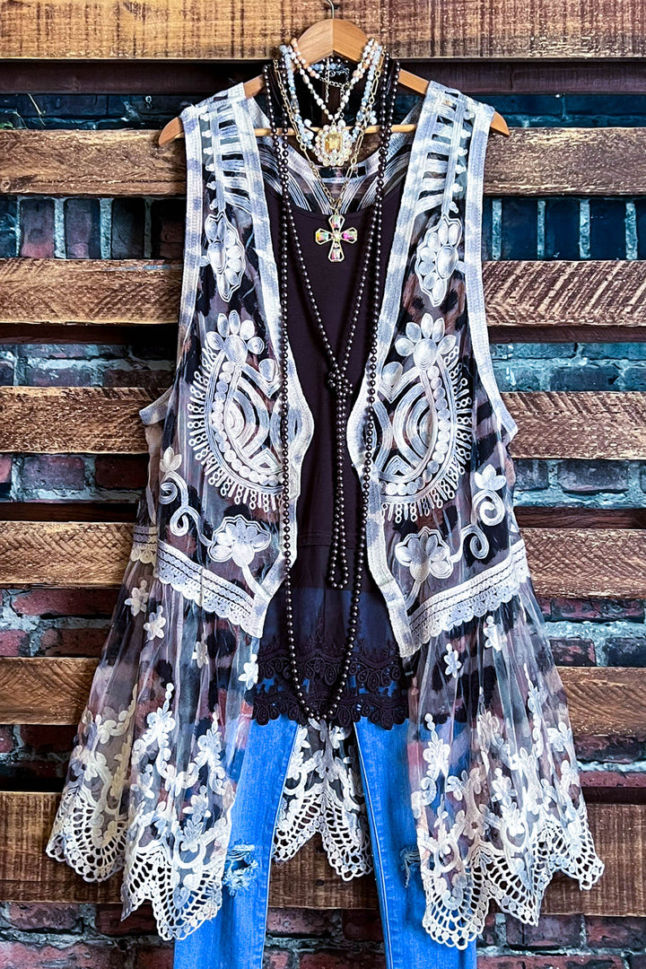 FAB LACE LEOPARD PRINT VEST IN BEIGE & BROWN