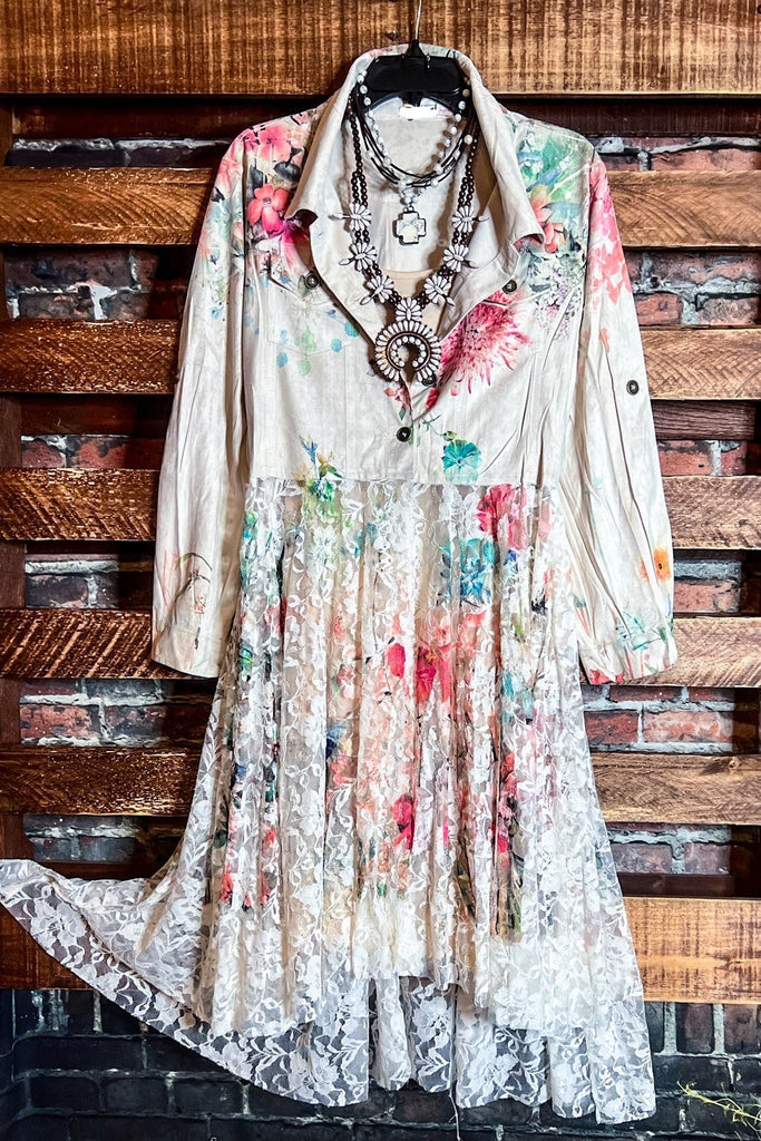 LES ROSES SONT ÉTERNELLES FLORAL PRINT SUEDE & LACE JACKET