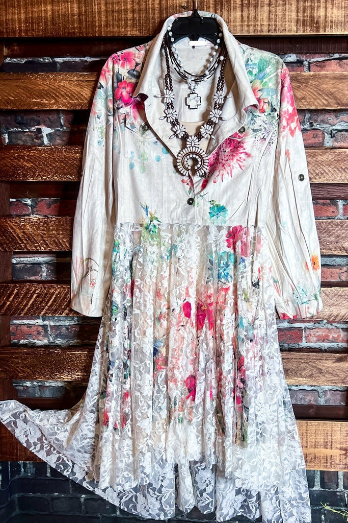 LES ROSES SONT ÉTERNELLES FLORAL PRINT SUEDE & LACE JACKET